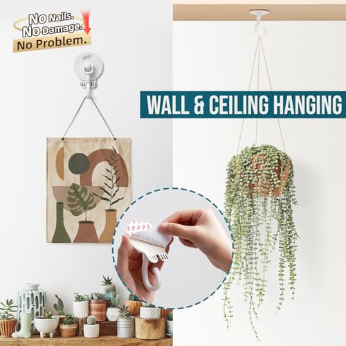 Image of TAILI Adhesive Ceiling Hooks for Hanging Plants, Removable 6 Pack White | Heavy Duty Hold Up to 2.6 lbs, No-Drill Sticky Wall Hooks, Hanging Christmas Lights Garland, Renter Friendly