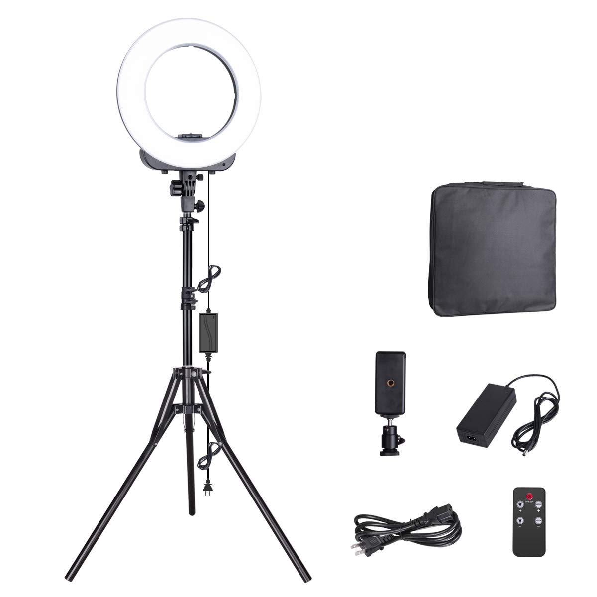 GEEKOTO Ring Light Kit 18"/48cm Dimmable 3300-5600K Ring Light and LCD Display for Smartphone & Camera for Live Streaming Makeup Vlogging Selfie
