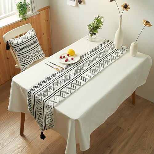 Runner de table géométrie blanc lavable facile couche double