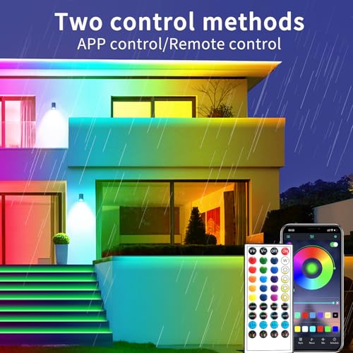 Image of 50ft Outdoor Waterproof Led Strip Lights,IP68 Waterproof Led Rope Lights with IR Remote&App Control,Music Sync and Color Changing LED Rope Lights for Bedroom,Roof,Pool,Balcony