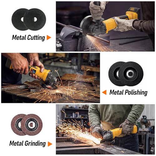 Image of Cordless Angle Grinder Compatible with Dewalt 20V Max Battery(NO Battery) | 4-1 /2 inch Brushless Angle Grinder with 3 Speeds, 9300RPM, Tool Bag, 6 Wheels for Metal Cutting, Griding,and Polishing