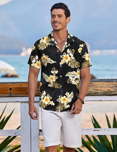 COOFANDY Hawaiian Shirt for Men Short Sleeve Floral Button Down Shirt Tropical Casual Summer Beach Shirts3