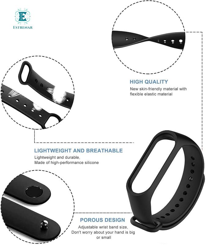Image of Black Mi band 3 & 4 Strap with Storage Case Pouch Original Soft Silicone Adjustable Replacement Wristband Straps Bands Belt for Xiaomi M3 M4 Fitness Band Pack of 1