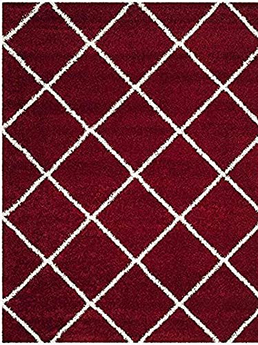 Image of Shaggy Floor Carpets for Living Room, Elegant Bed Side Runner, Bedroom Carpet, Sofa Area Office Carpet,(5x8 Feet, Red Box)