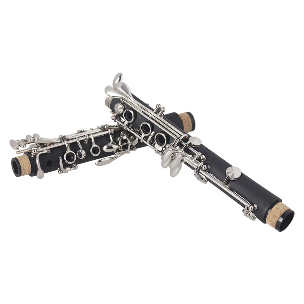 Fyearfly Bb Flat Clarinete Baquelita Llaves de Plata Instrumento de Viento de Madera con funda, lengüeta, paño de limpieza, mini destornillador, calidad asequible para los entusiastas de la música