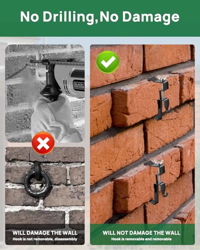 Image of Brick Clips, Brick Hangers Hooks for Hanging Outdoors No Drill, 1.97-2.91 inches Adjustable Brick Wall Clips, Metal Brick Picture Hangers No Damage (Pack of 4, Black)