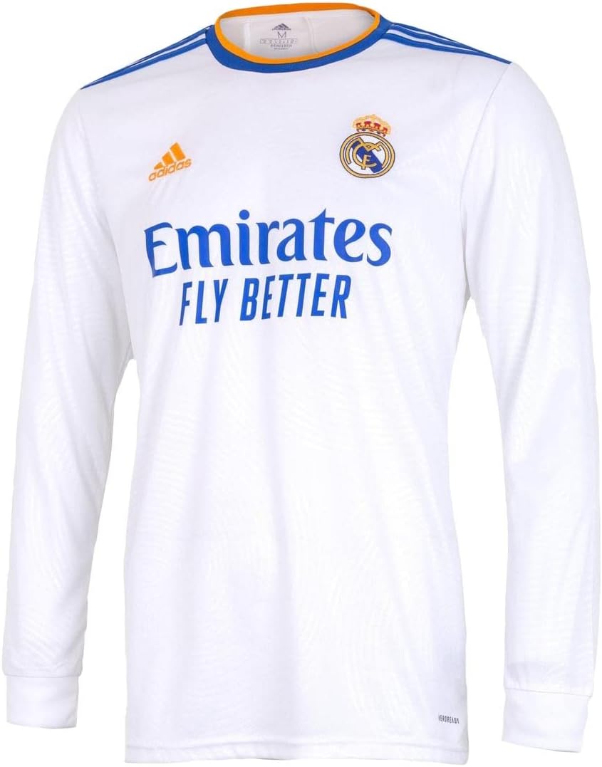 adidas Men's Real Madrid Home Long Sleeve Soccer Jersey 21/22 (Small) White