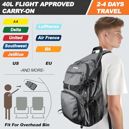 Seektop Lightweight Travel Backpack for Men Women, Multiple Pockets 40L Hiking Backpack Foldable Carry on Backpack for Outdoor Camping Sport Leisure (Gray) - image 4