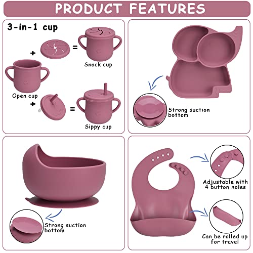Mummentos Silicone Baby Feeding Set - Baby Led Weaning Supplies, Toddler Utensils, Transition Sippy Cups For Baby, Baberos Para Bebe, Suction Plates For Baby, Silicone Bibs For Babies. (Rose Pink) #TOP1