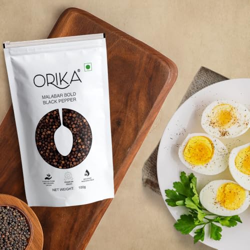 Image of Orika Malabar Bold Black Pepper Whole, 100g | Sabut Kaali Mirch | Premium Peppercorns with High Piperine Content