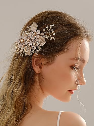 Pinza para el pelo de boda dorada con diamantes de imitación para novias e invitadas