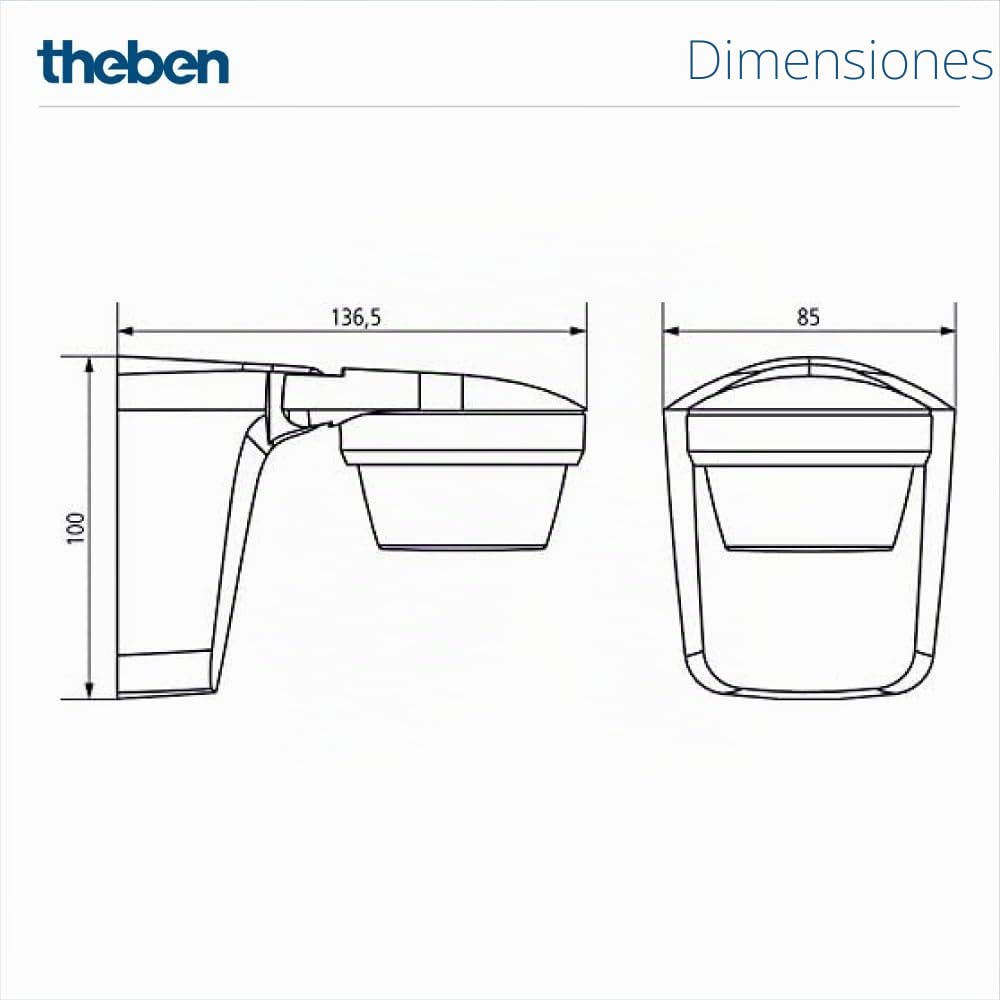 Theben 1010510 theLuxa S360 WH Detector de Movimiento 360° 32 m | IP66, PIR, 1 s-20 min, 500 W LED, limitación de zona, sensibilidad reducible, medición de luz mixta, impulso, blanco