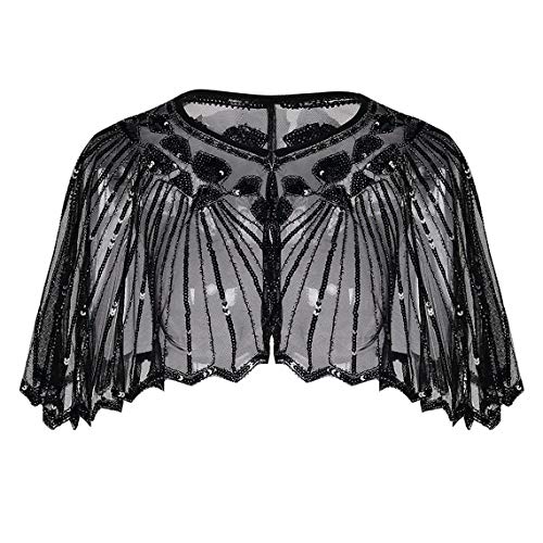Central Chic © Châle vintage à paillettes et perles pour mariage, soirée, fête de Noël Gatsby les années 1920 - Noir - Taille unique Cover