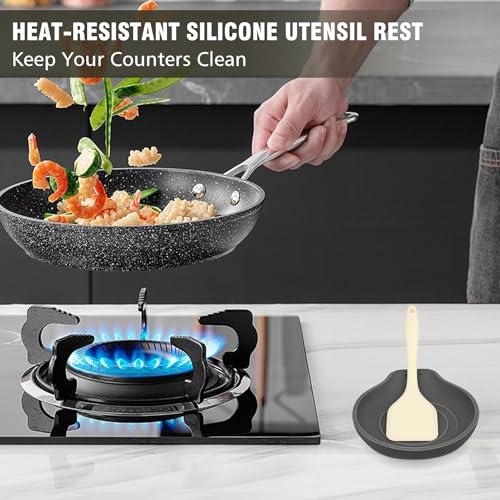 Silicone Spoon Rest for Stove Top - BPA-Free, Heat-Resistant Spoon Holder - Spoon Rest for Kitchen Counter - Large Cooking Utensil Rest for Spoons, Spatulas, Ladles or Tongs - Black - Image 5