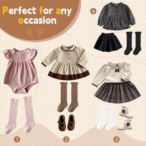 Zando Baby Knee High Socks 6-Pack, Preemie Infant Newborn Toddler Long Socks with Ruffles Girls Stockings 0-3T4