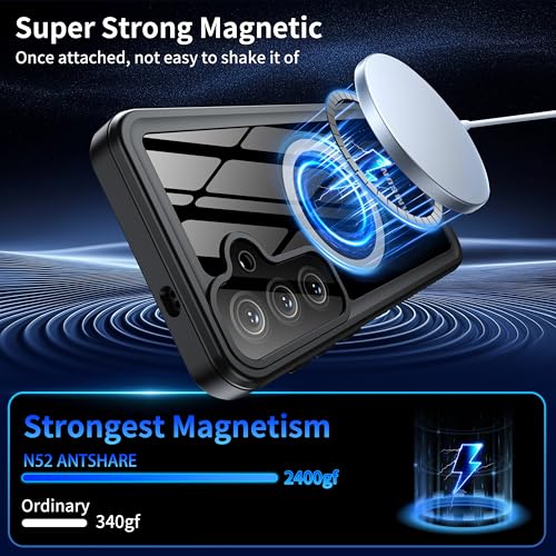 Image of ANTSHARE Magnetic for Samsung Galaxy S25 FE Case, Waterproof with Built in Screen Protector & Camera Protection, [Compatible with MagSafe] [IP68 Underwater], Full Body Rugged Phone Case 6.7'' - Black
