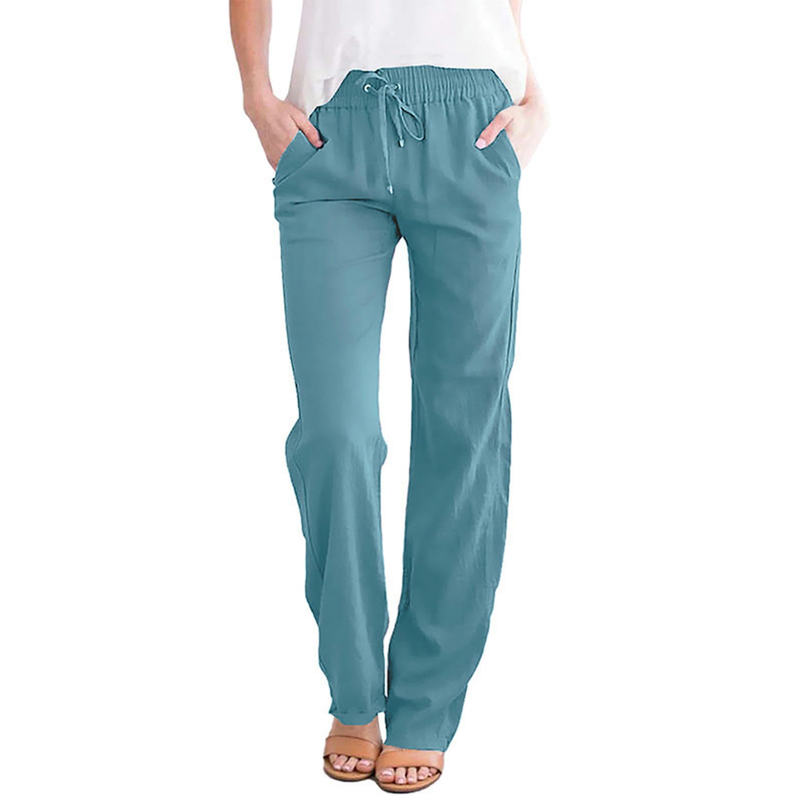 Pantaloni Casual da Donna con Coulisse in Vita Elastica Pantaloni Dritti a Vita Alta Comodi Americani da donna-LC771277-309-2XL