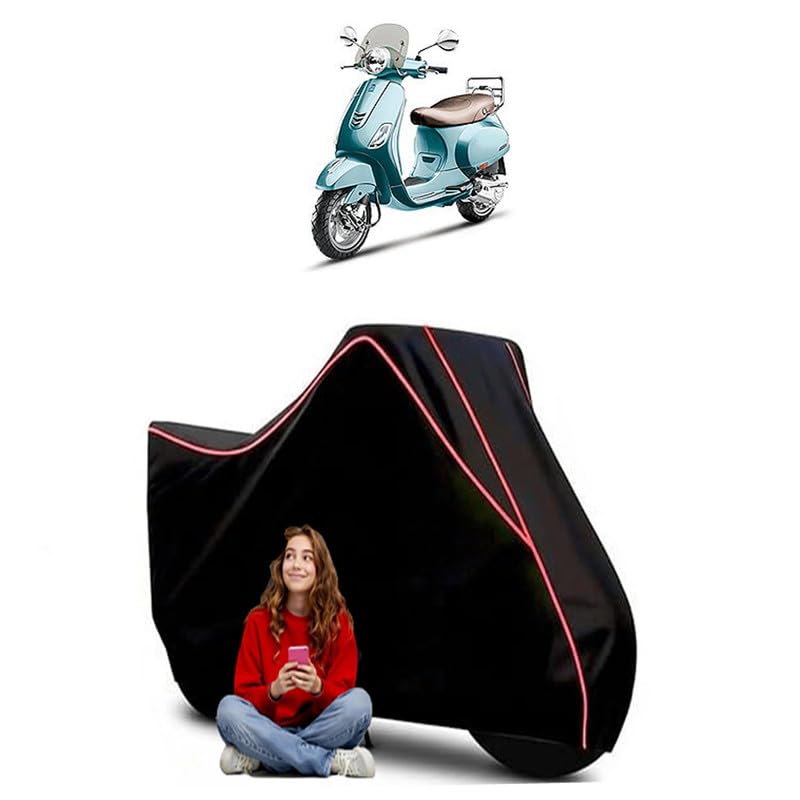 Image of VXL 150 Anniversary Edition Scooty Bike Cover Water Resistant Outdoor Use Universal Fit Scooters Motorcycles Heavy Duty UV Protection Dust Rain Scratch Resistant Elastic Bottom Black Blue Piping
