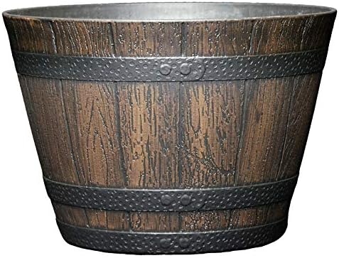 Classic Home and Garden Whiskey Resin Flower Pot Barrel Planter, Walnut Brown, 9"