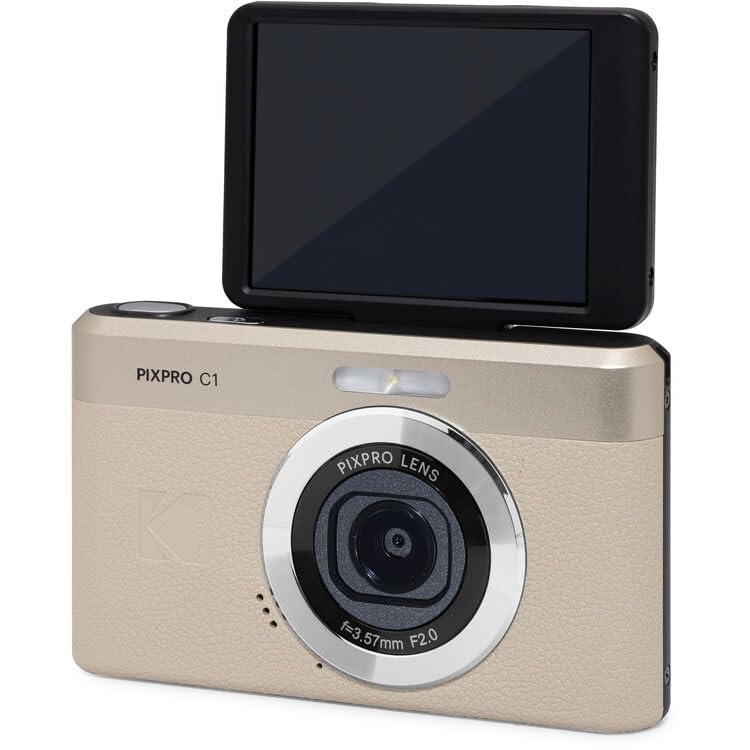 Kodak PIXPRO C1 Compact Digital Camera (Tan), 13MP Point and Shoot Camera for Selfies, Travel, Vlogging and Everyday Photos (C1-TN) + 32GB Card + Camera Bag + Cleaning Kit (7pc Bundle) - image 7