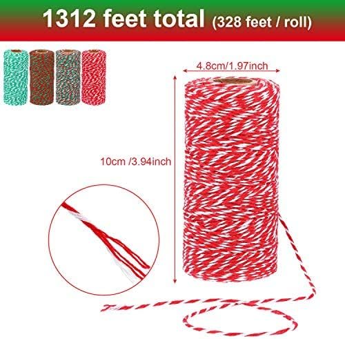 Miniatura 5 de 4 rollos de 1312 pies de cordel de Navidad para panadería de algodón, envoltura de regalo, cordel para manualidades, suministros de bricolaje de