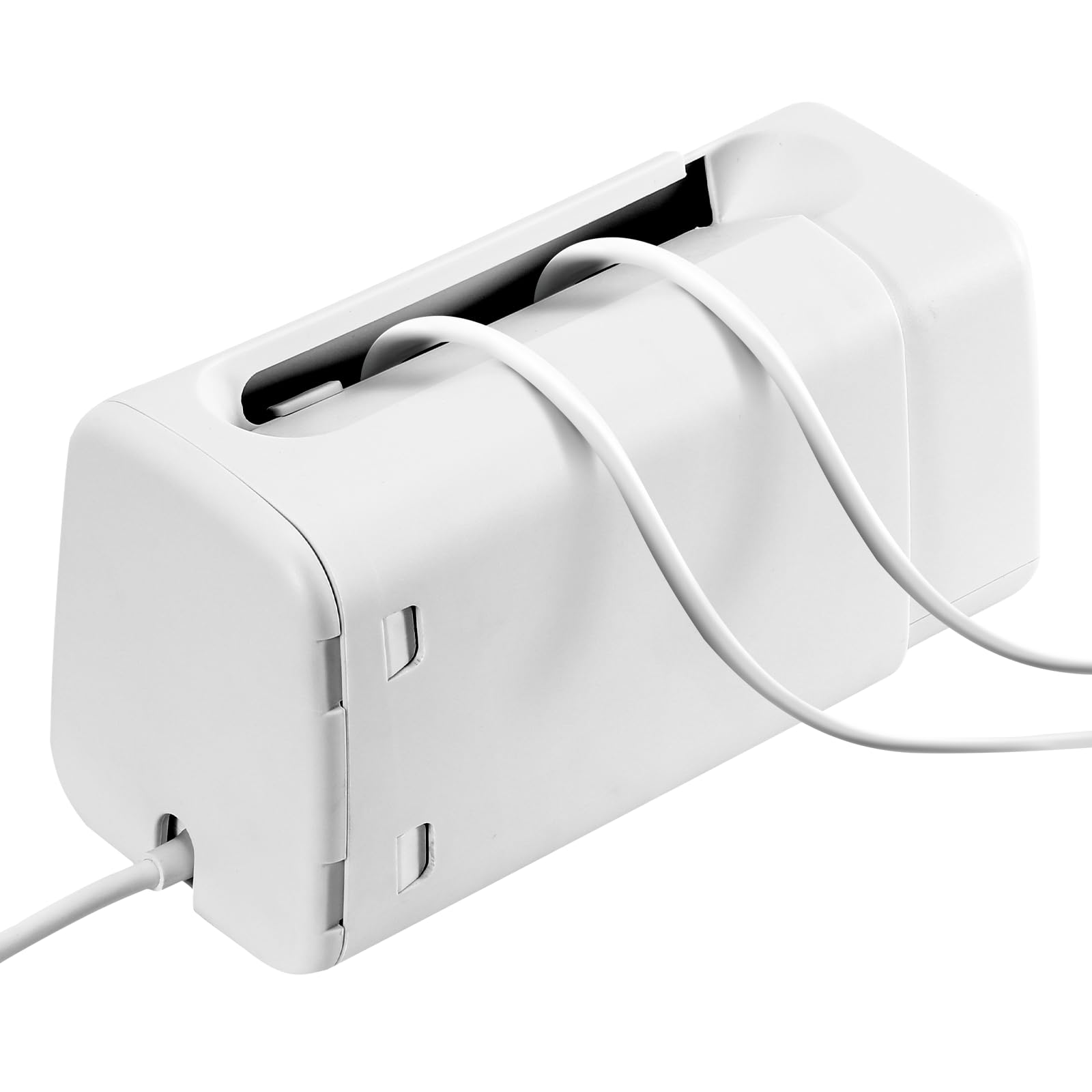 Boîte Rangement Cable Cache Multiprise - Sécurité Enfant Brevetée avec Double Verrou & Ventilation Anti-Doigts. Cache-Câble Universel pour Organiseurs de Fils, Dissimulateur de Prises (Blanc)