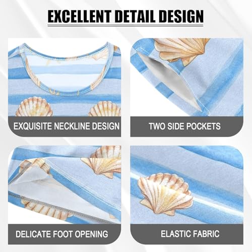 ALAZA Seashells Starfish Stripes Pajama Set Short Sleeve Sleepwear Soft Lounge Nightwear4
