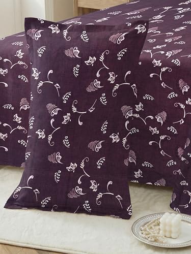 Image of RD TREND Premium Soft Cloud Cotton Floral Bedsheet for Double Bed | Size-90x90 Inches Queen Bedsheets with 2 Matching Pillow Covers (18x28 Inch) Dark Plum