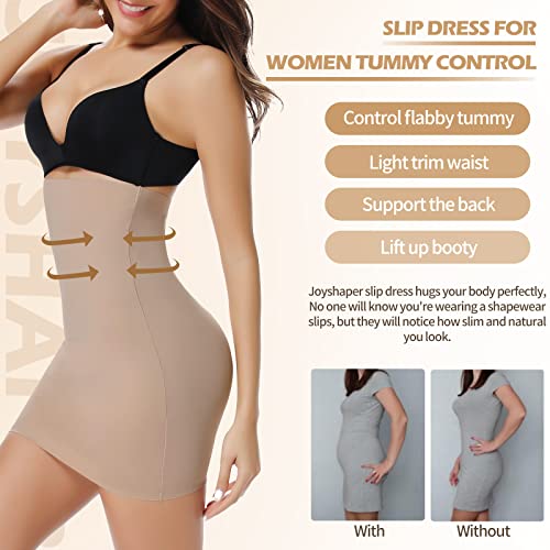 Joyshaper High Waist Half Slips For Women Under Dresses Shapewear Tummy Control Slip Dress Seamless Body Shaper Slimming Skirt Beige- No Hook & Eye S #TOP1
