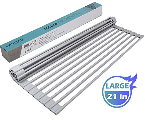 Roll-Up Dish Drying Rack, Rolling Dish Drainer Over Sink Mat for Kitchen, Foldable