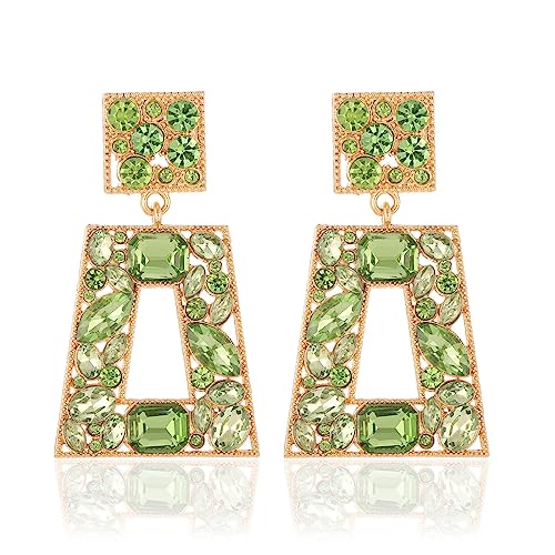 Elegant Rhinestone Rectangle Dangle Earrings Trendy Geometric Drop Statement Earrings Hypoallergenic for Women