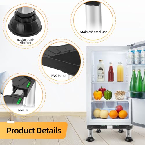 Upgrade-Mini-Fridge-Stand-Height-82-94-Adjustable-Washer-and-Dryer-Pedestal-Universal-Stand-Base-with-4-Strong-Heavy-Duty-Feet-for-Washing-Machine-Laundry-and-Refrigerator-Black
