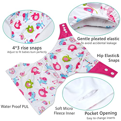 Image of Ambaby Cloth Diapers Combo Pack Quick Dry Comfort Gots Certified Free Size Button Adjustable, Washable, Reusable, Multilayered Cotton Pads And Boosters, Animals Pink And Parachute Printed - Pack Of 2