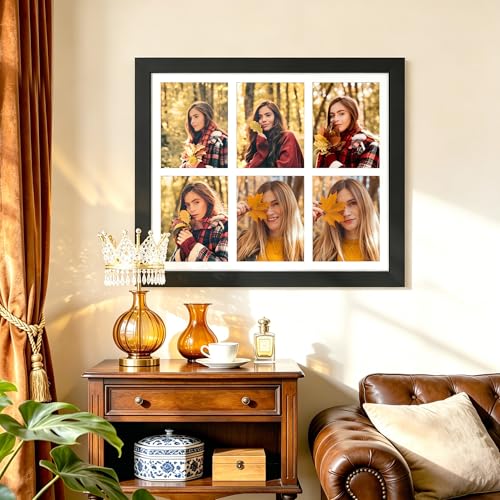 Image of DUENPY 21.7x26.1 Picture Frame 6-Opening 8x10 Collage Picture Frame Displays Six 8x10 Photos Wall Decor Wall Hanging or Tabletop Black