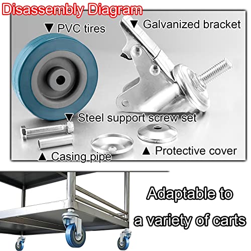 キャスター4個セット デュアルロック M10 M12 ねじ式ステム 2.5インチ 3インチ 回転キャスターホイール 移動 静音 衝撃