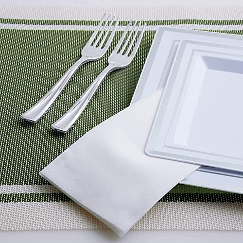 CHEERDO Disposable Hand Towels, Soft and Absorbent Line-Feel Dinner Napkin, Elegant Decorative Paper Guest Towels for Kitchen, Bathroom,Weddings,Parties (Weiß 100)