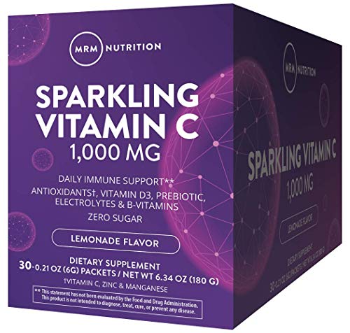 MRM Nutrition Sparkling Vitamin C 1000mg | with Vitamin D + zinc + prebiotics| Lemonade Flavored | Immune Health | Antioxidants + Electrolytes | Zero Sugar | 30 Servings