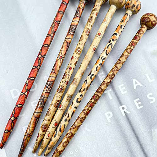 24 Pcs Boho Vintage Wood Hair Sticks Japanese Chinese Hairpin Retro Hair Chopsticks Decorative Different Prints Hair Forks Hanfu Pins Bun Holders for Long Hair Women - Thumbnail 3