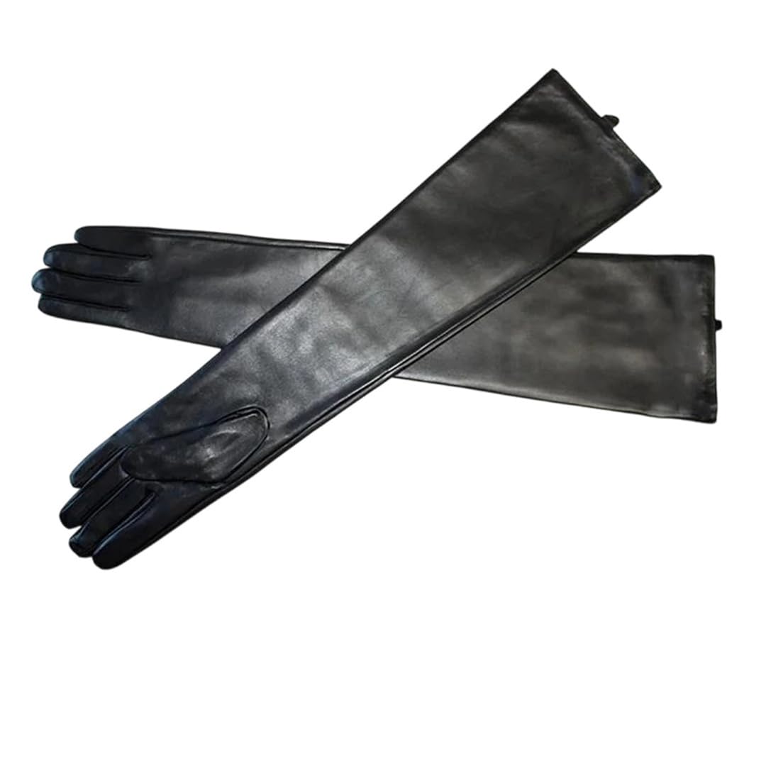 Damen Lange Schaffell Lederhandschuhe Echtes Leder Ellenbogenlänge Fleece Gefüttert Warm Herbst Winter Stil