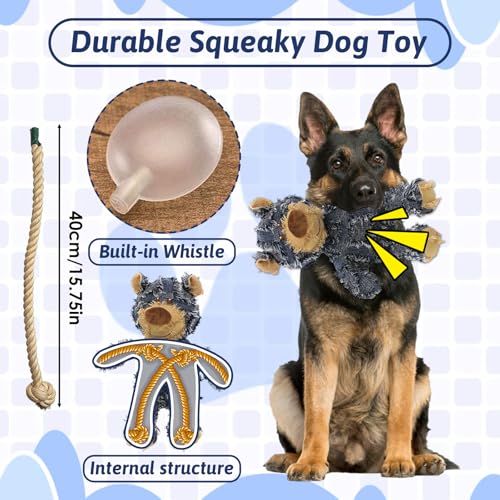 Image of Dog Companion For Heavy Chewers- Indestructible Robust Bear Dog Toy, Durable Squeaky Dog Toys For Heavy Chewers , Unbreakable Stuffed Plush Dog Toys For Aggressive Chewers (H-G-Navy+Oak+Purple)