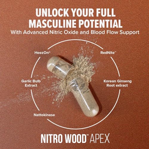 Image of InnoSupps Nitro Wood Apex - Focus & Blood Flow Booster for Men - Supports Blood Flow, Circulation, Male Performance, Muscle Growth & Recovery - Stamina & Endurance Support - 60 Veg Capsules