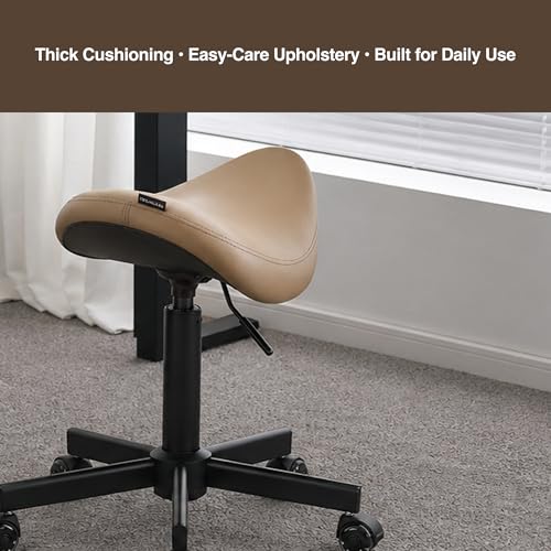 Image of Haku 506 Series Ergonomic Saddle Stool, Adjustable Pneumatic Swivel Rolling Stool with Wheels for Salon, Medical, Spa, Tattoo, Home and Office, Tan