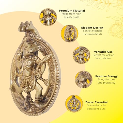 Image of Vaastu Hanumanji Brass Wall Hanging, Sankat Mochan Hanuman, Door Hanging, Home Protection, Good Luck Charm, Home Decor, Vastu Shastra, Wall Decor, Indian Handicraft, Lord Hanuman Idol - 707