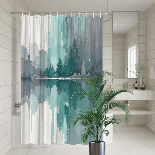 Rideau de douche abstrait gris sarcelle 220x160cm avec crochets - 2