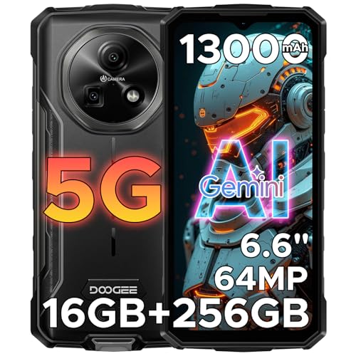 DOOGEE Fire 7 Teléfono Móvil Irrompible 5G, 16GB+256GB/2TB Gemini AI Android 15 Movil, 6,6' 13000mAh Móvil Rugerizado, Dimensity 6300 Movil Resistente, 64MP/Dual SIM 5G/OTG/NFC/GPS Moviles Gaming 2025