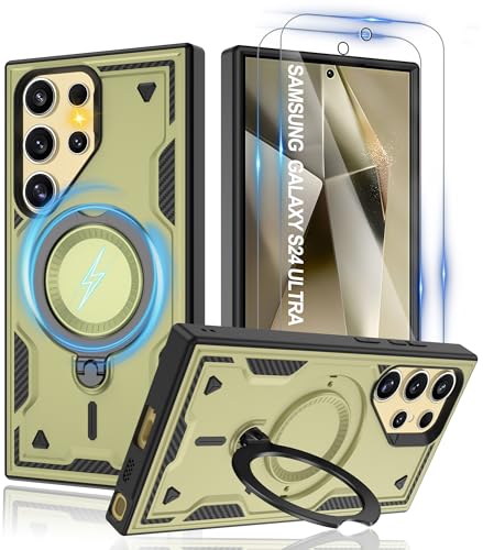 Gritup for Samsung Galaxy-S24 Ultra Case with Magsafe & [HD Screen Protector×2] | 360°Metal Rotated Kickstand,Military Grade Shockproof Protective for Galaxy S24 Ultra Case,Green - image 1