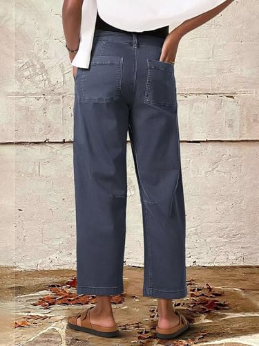 Flamingals Straight Mid Waist Barrel Pants Casual Button Fly Cropped Pants for Women2