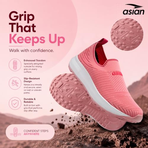 Image of ASIAN Breeze-04 Women's Slip-On Walking Shoes | Lightweight Knit Sneakers with Memory Foam Comfort | Casual, Travel
