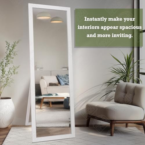 Image of ABOUT SPACE Cheval Mirror for Wall - 5 Feet Unbreakable Mirror for Bedroom | Full Length Tempered Glass with Stand Sturdy MDF Frame Vertical Display for Living Room, Bedroom - White