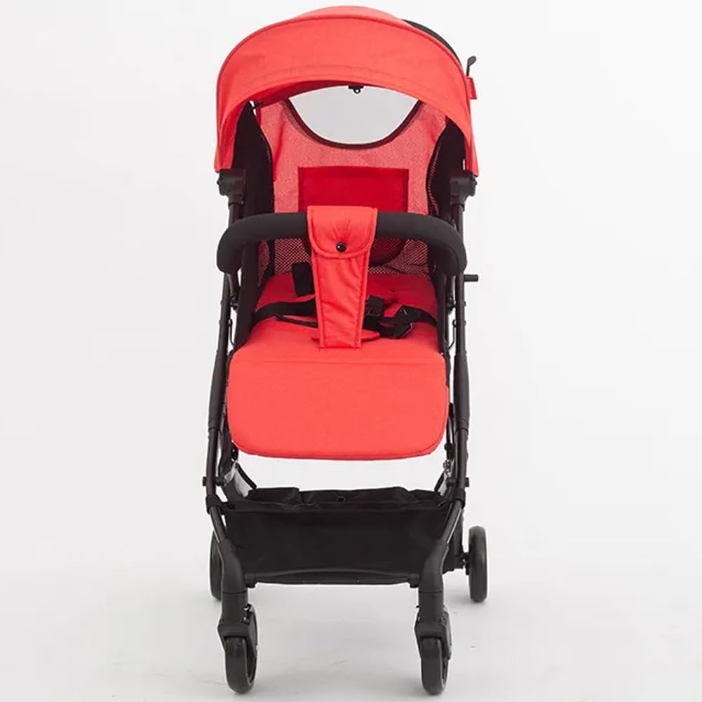BAKAJI Passeggino Pro Ultra Leggero con Chiusura Facilitata Portata Massima 15 kg, Schienale Reclinabile con Cintura di Sicurezza a 5 Punti, Pieghevole con Una Mano, Salvaspazio (Rosso)